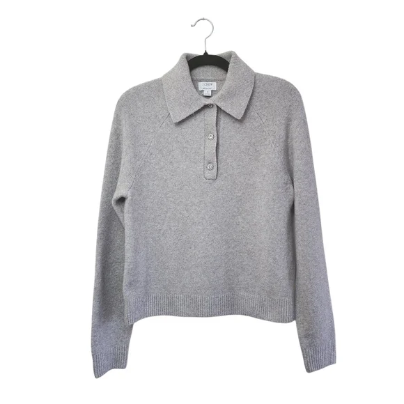 J Crew Wool Collared Polo Sweater Extra Soft Rhinestone Buttons Cropped Size S - Picture 1 of 10